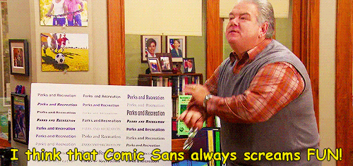 Jerry, de Parks and Recreation, hablando de la Comic Sans Comic Sans